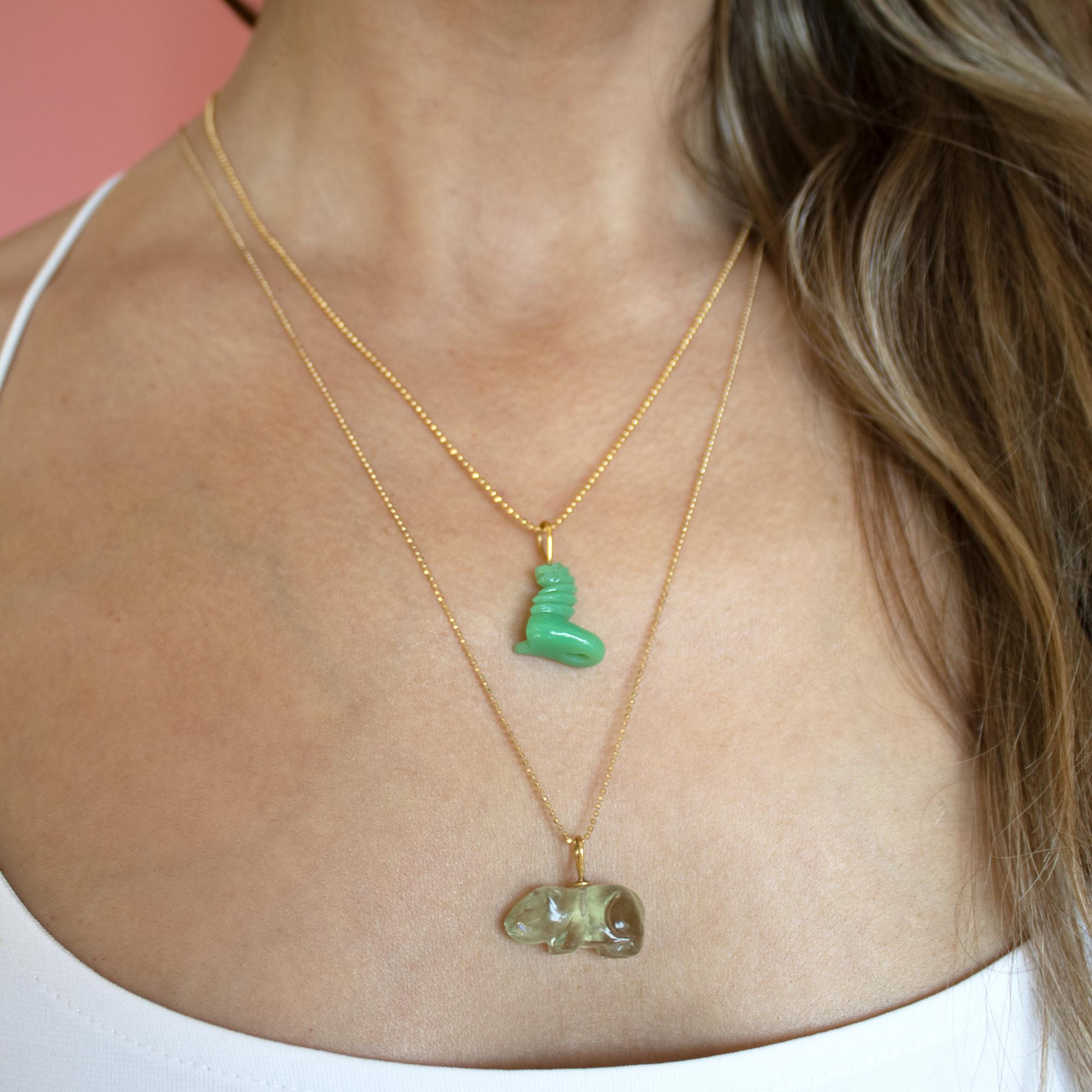 Ico & the Bird & Turquoise Mountain Myanmar Chrysoprase Dragon 22k Gold Pendant In New Condition In Los Angeles, CA