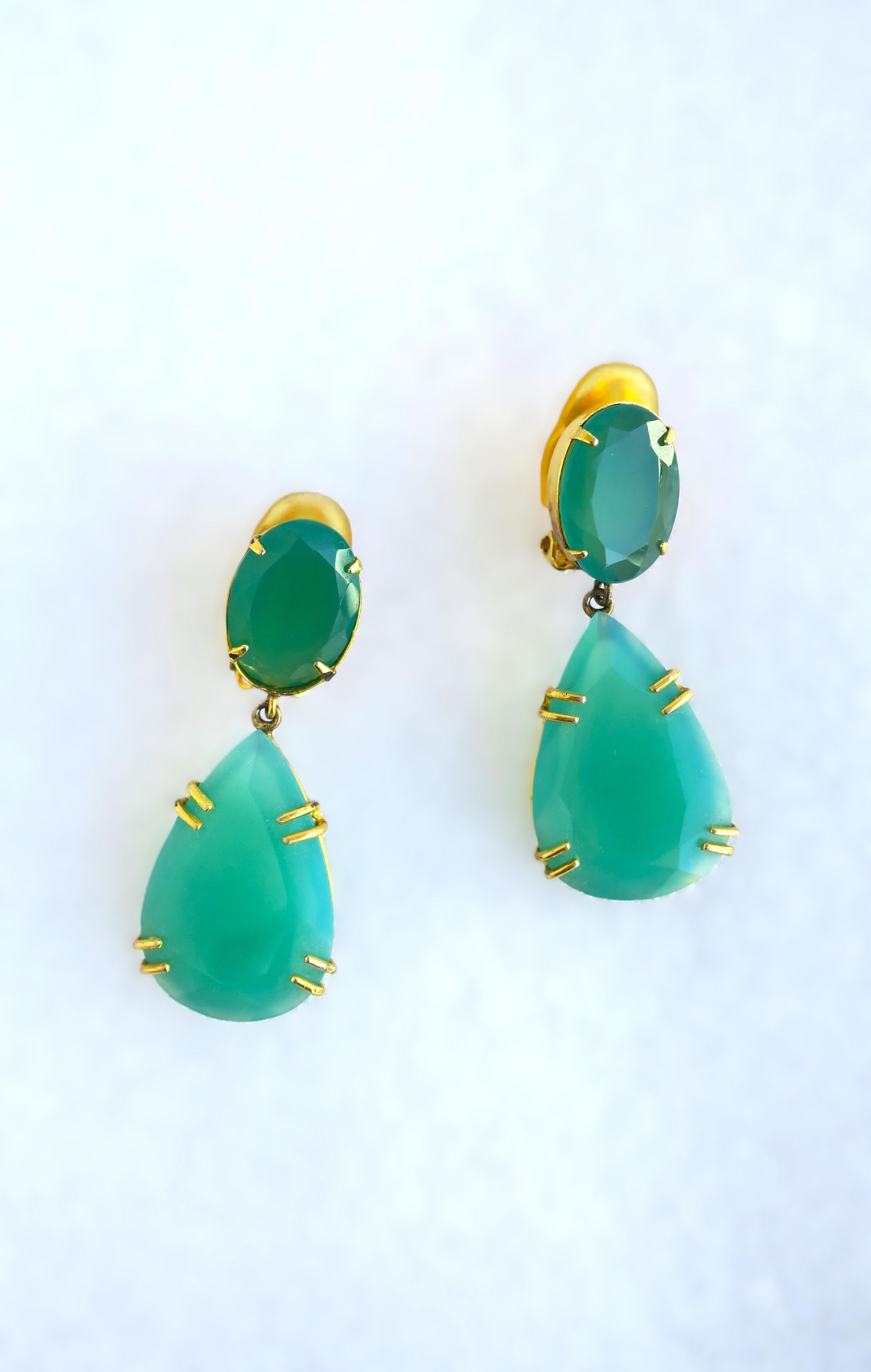 Pear Cut Chrysoprase Drop Earrings For Sale