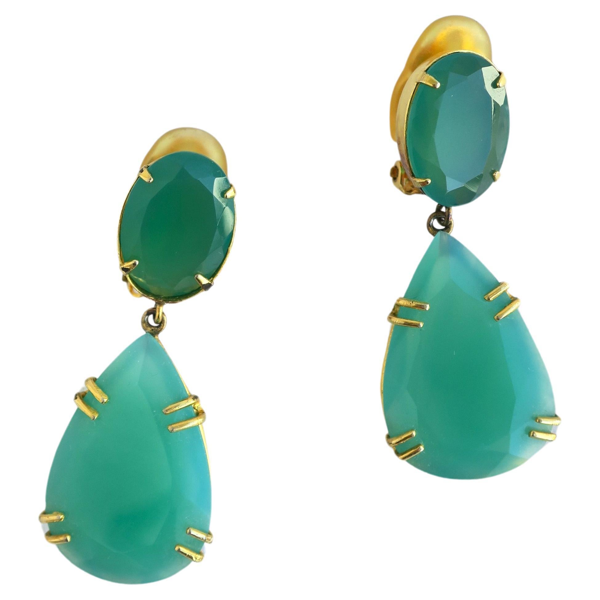 Women's or Men's Chrysoprase Drop Earrings For Sale