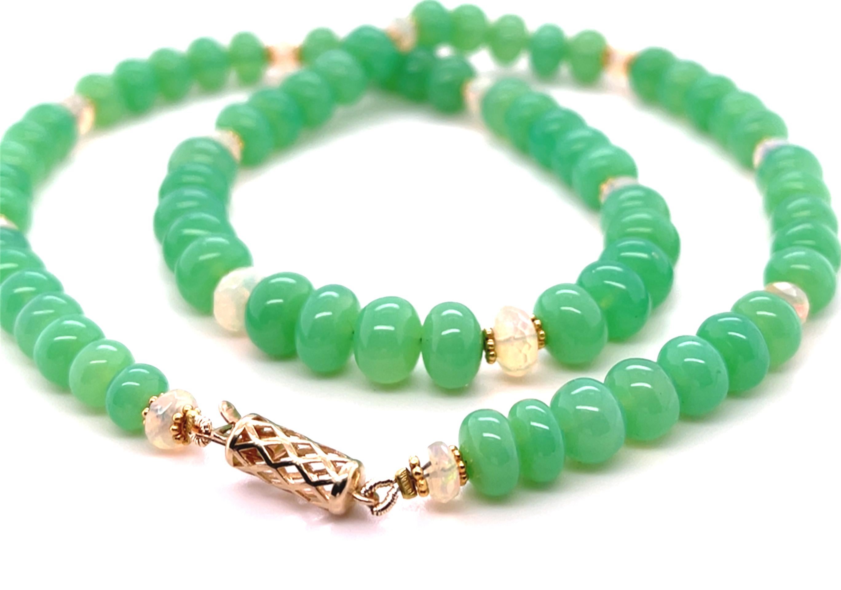 Artisan Chrysoprase, Faceted Opal and Yellow Gold Beaded Necklace, 19.25 Inches For Sale