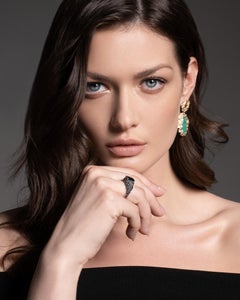 Chrysoprase gold earrings Ivy dangle long green art nouveau style