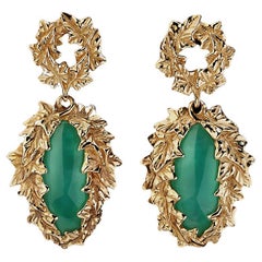 Chrysoprase gold earrings Ivy dangle long green art nouveau style