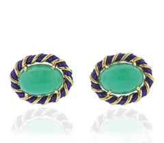 Chrysoprase Gold Enamel Cufflinks