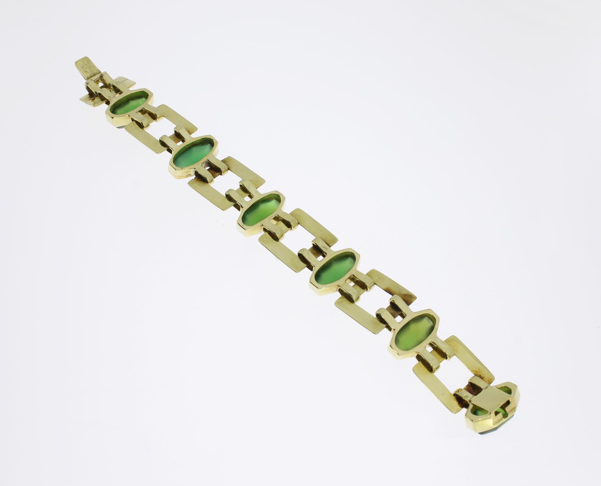 Women's Chrysoprase Gold Link Bracelet For Sale
