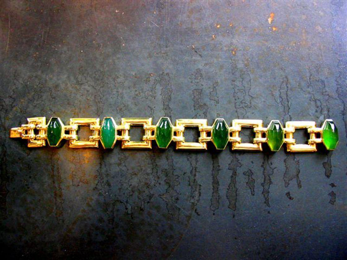 Chrysoprase Gold Link Bracelet For Sale 1