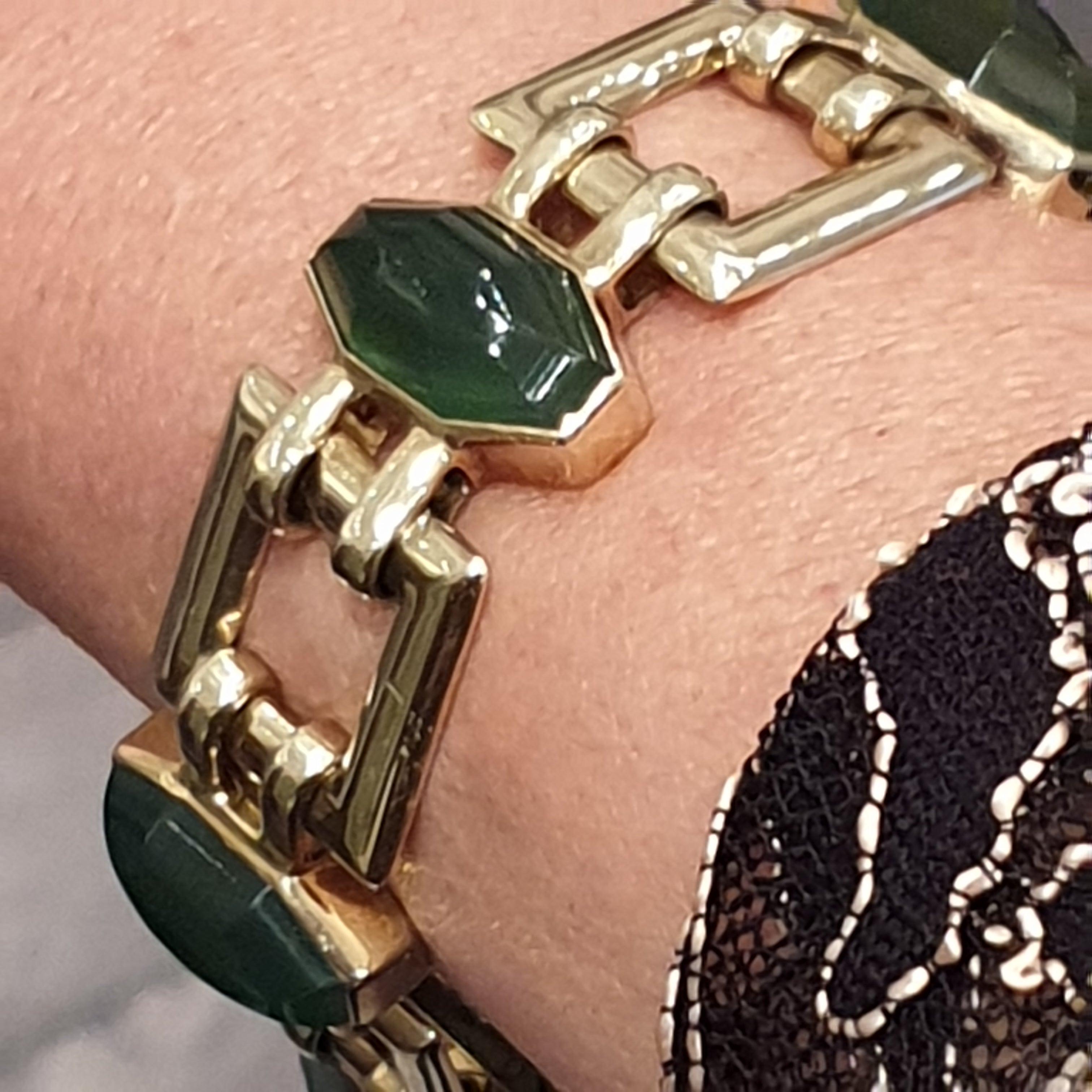 Chrysoprase Gold Link Bracelet For Sale 4