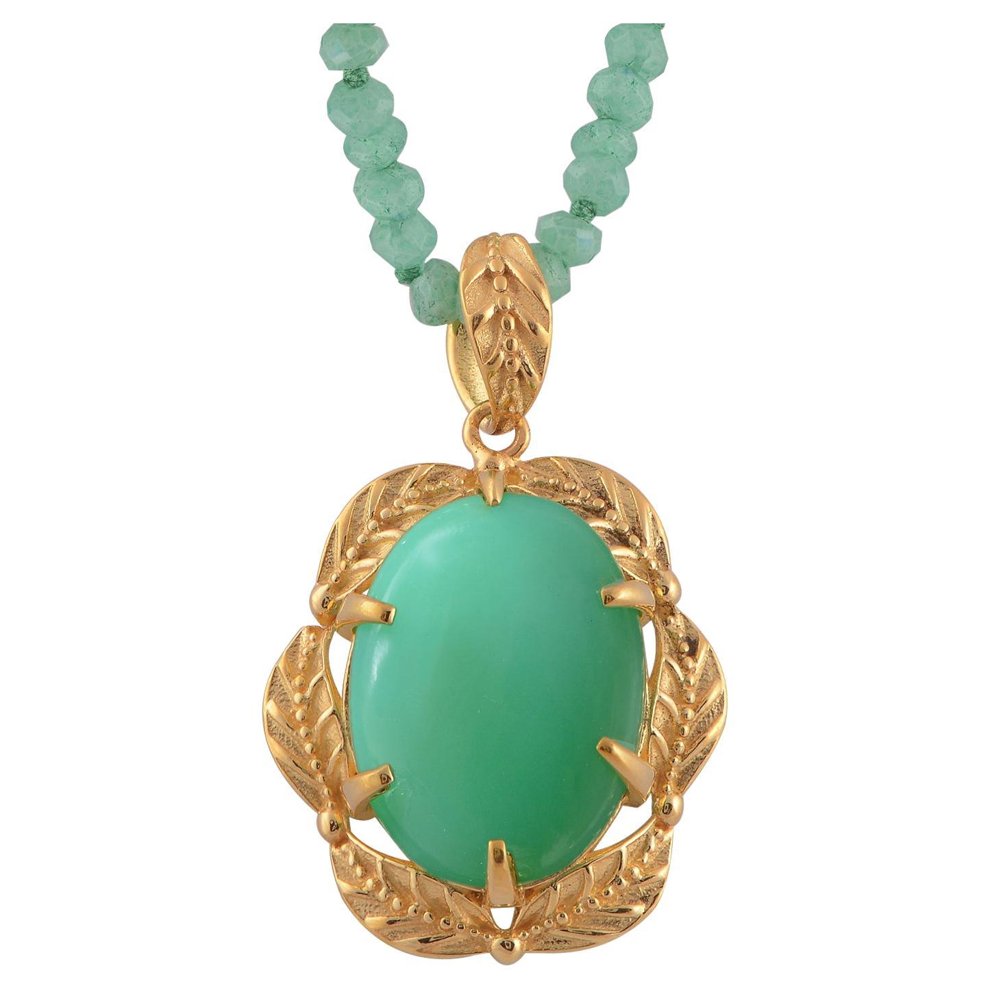 Chrysoprase Gold Plate Pendant For Sale