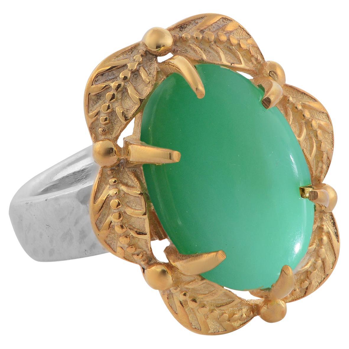 Chrysoprase Gold Plate Ring For Sale