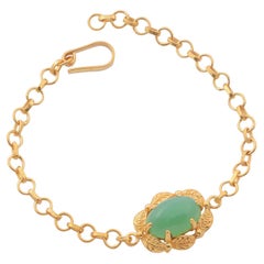 Chrysoprase Hand-Engraved Gold Plate Bracelet