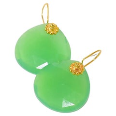 Chrysoprase Heart Earrings in 18K Solid Yellow Gold