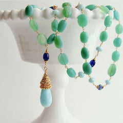 Chrysoprase Oval Nuggets Peruvian Blue Opal Kyanite Necklace, Molly III