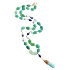 Chrysoprase Oval Nuggets Peruvian Blue Opal Kyanite Necklace, Molly III