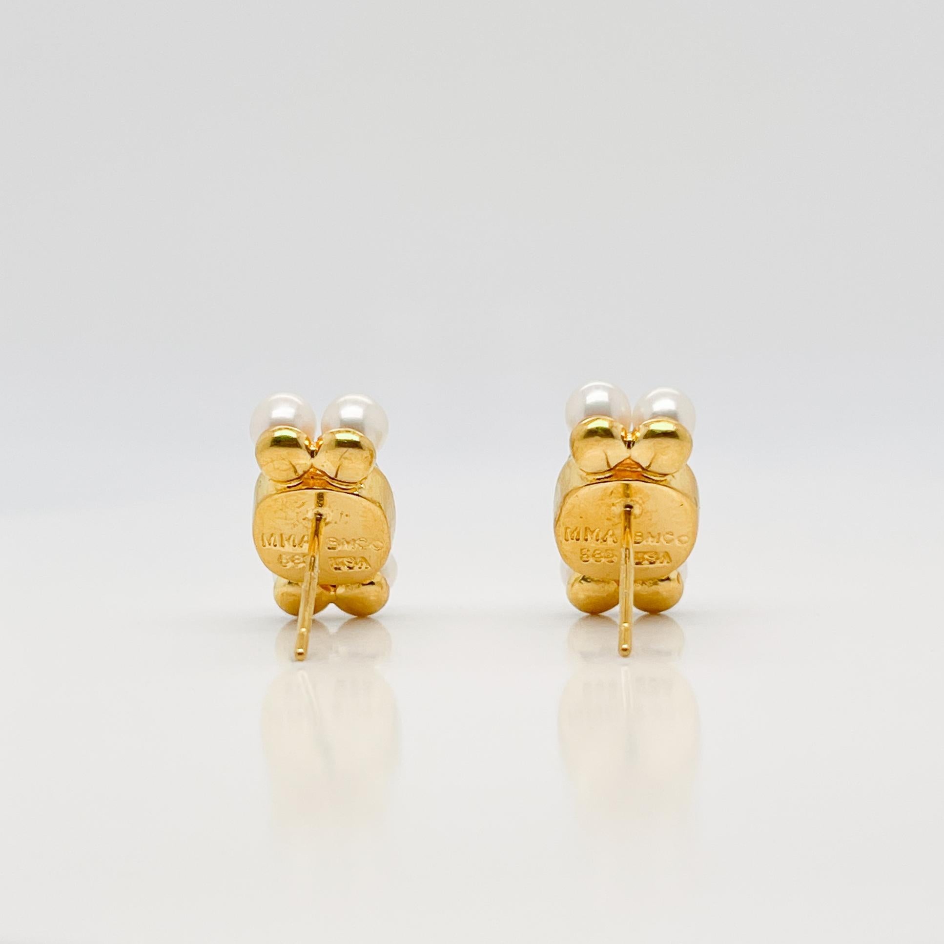 Etruscan Revival Chrysoprase, Pearl & 14 Karat Gold Post Earrings For Sale