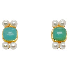 Chrysoprase, Pearl & 14 Karat Gold Post Earrings