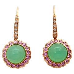 Chrysoprase, Pink Sapphire and Diamond Earrings Set in 18k Rose Gold Settings