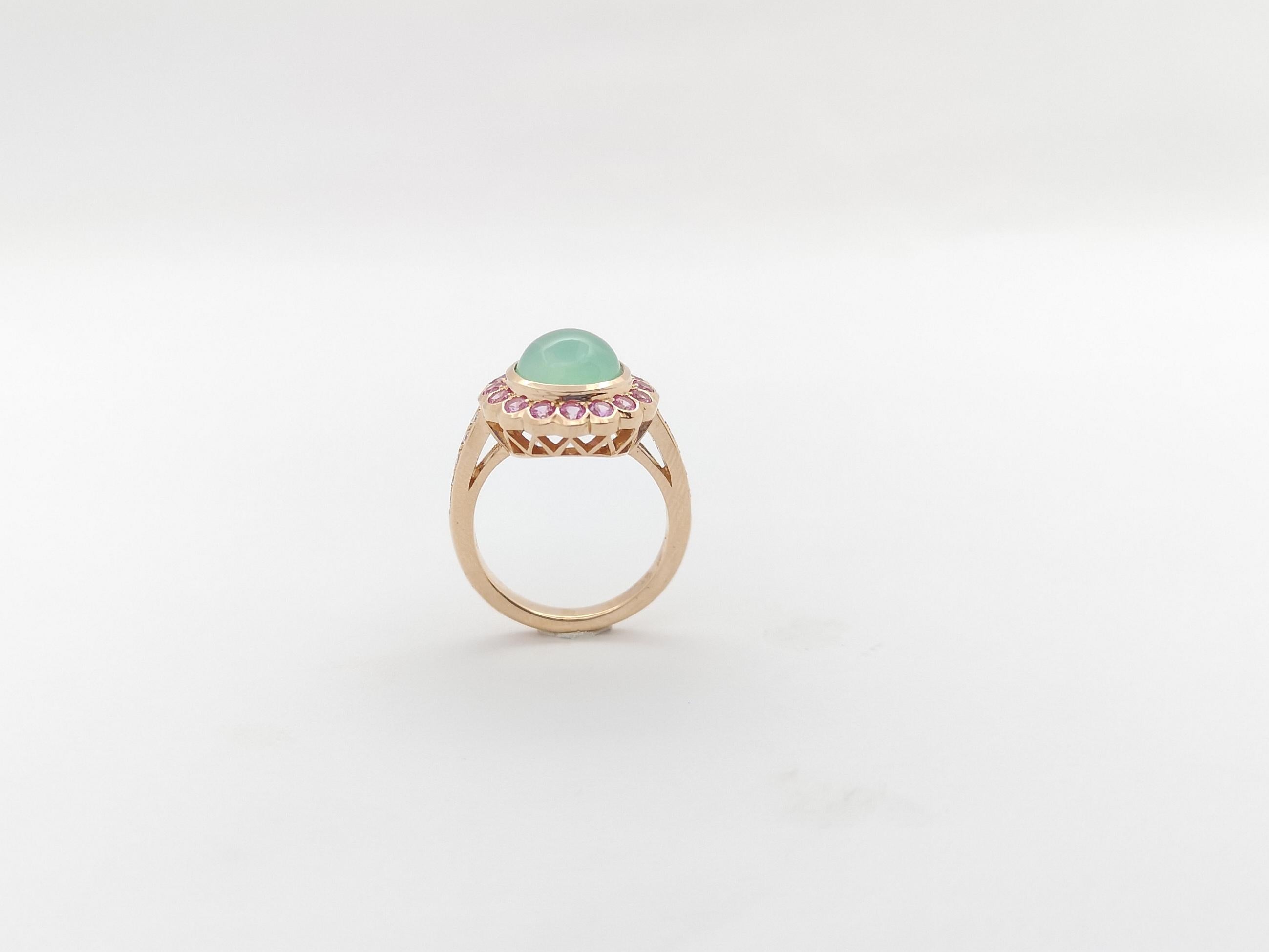 Chrysoprase, Pink Sapphire and Diamond Rings set in 18K Rose Gold Settings For Sale 5
