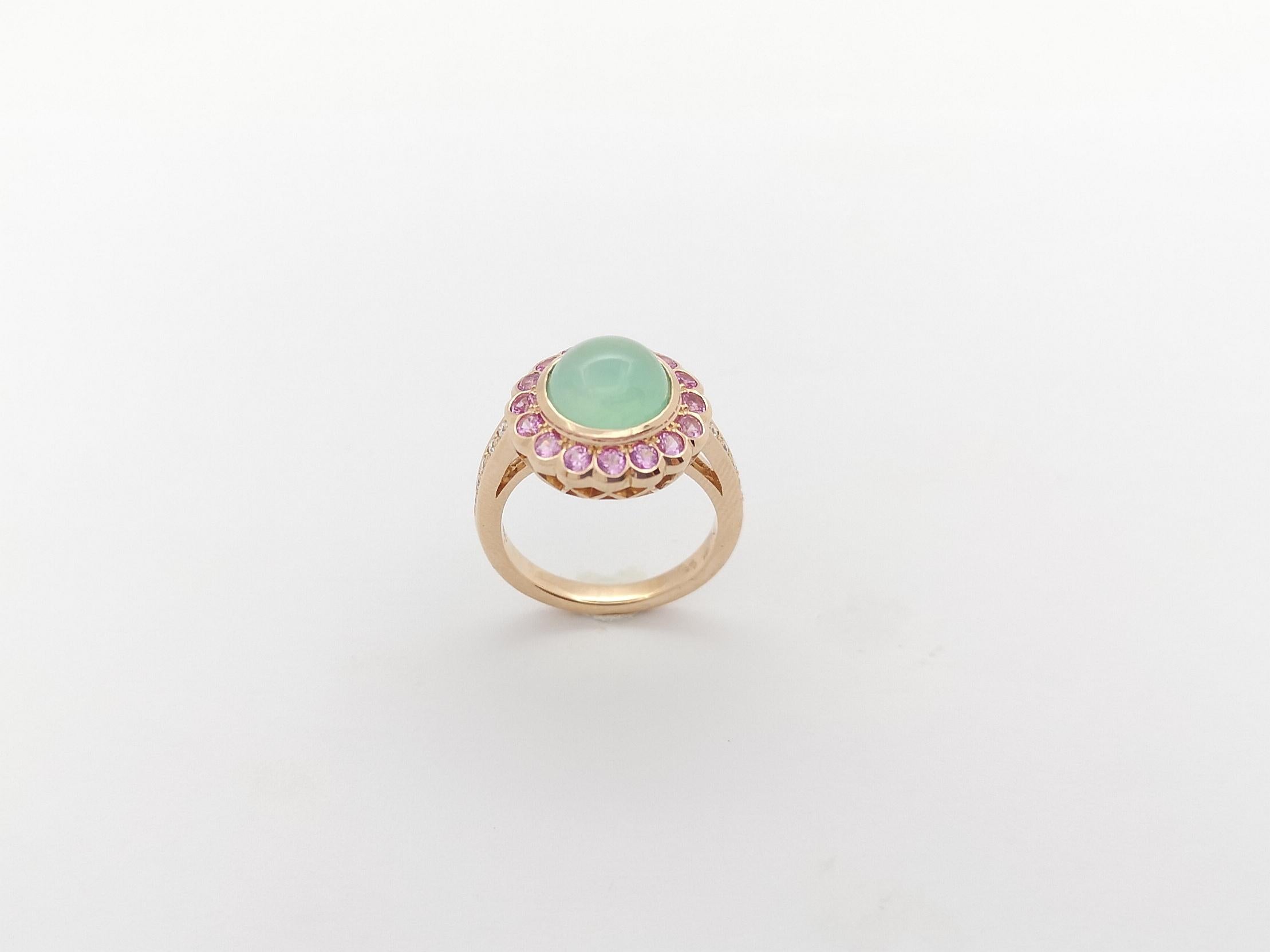 Chrysoprase, Pink Sapphire and Diamond Rings set in 18K Rose Gold Settings For Sale 6