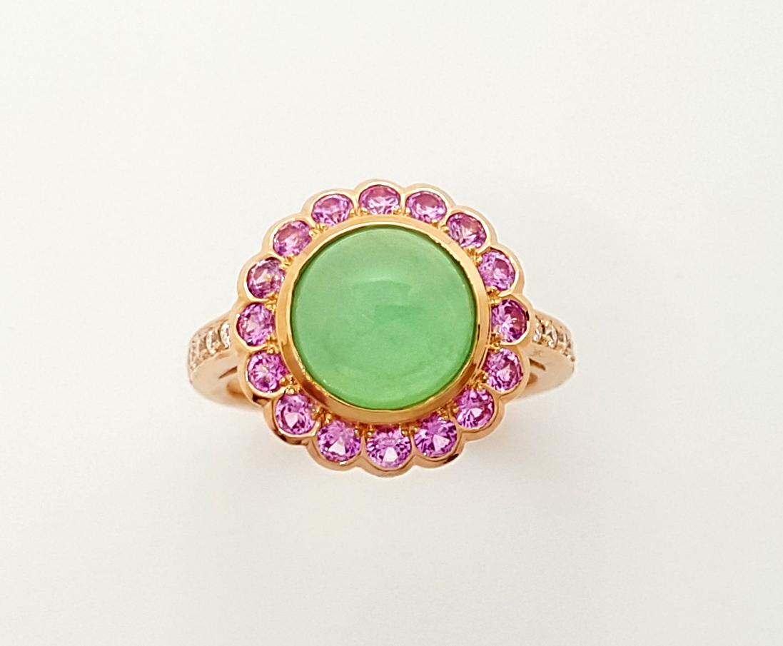 Chrysoprase, Pink Sapphire and Diamond Rings set in 18K Rose Gold Settings For Sale 7