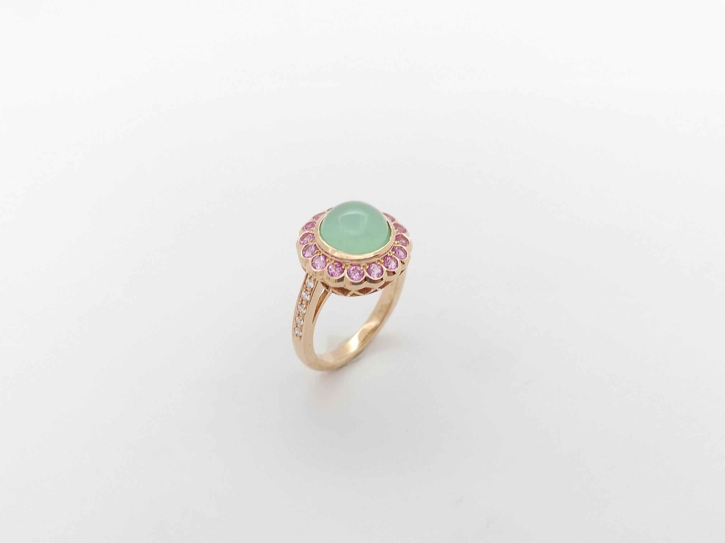 Chrysoprase, Pink Sapphire and Diamond Rings set in 18K Rose Gold Settings For Sale 8