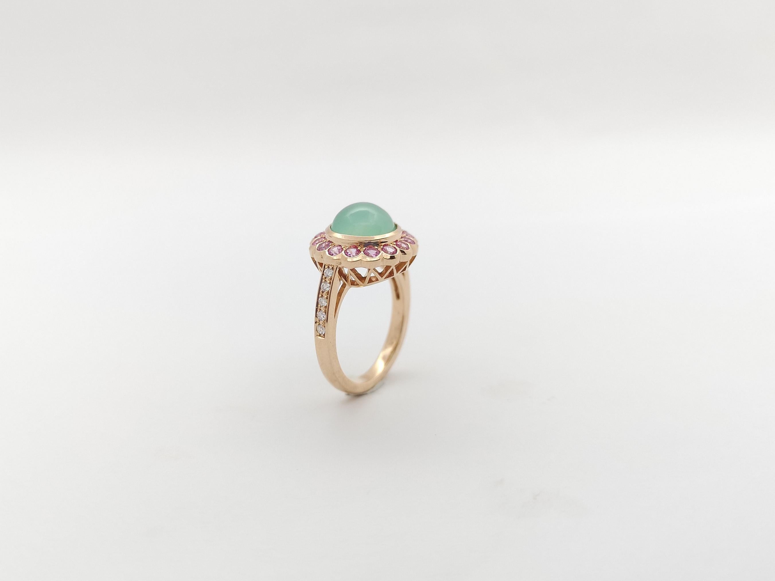 Chrysoprase, Pink Sapphire and Diamond Rings set in 18K Rose Gold Settings For Sale 9