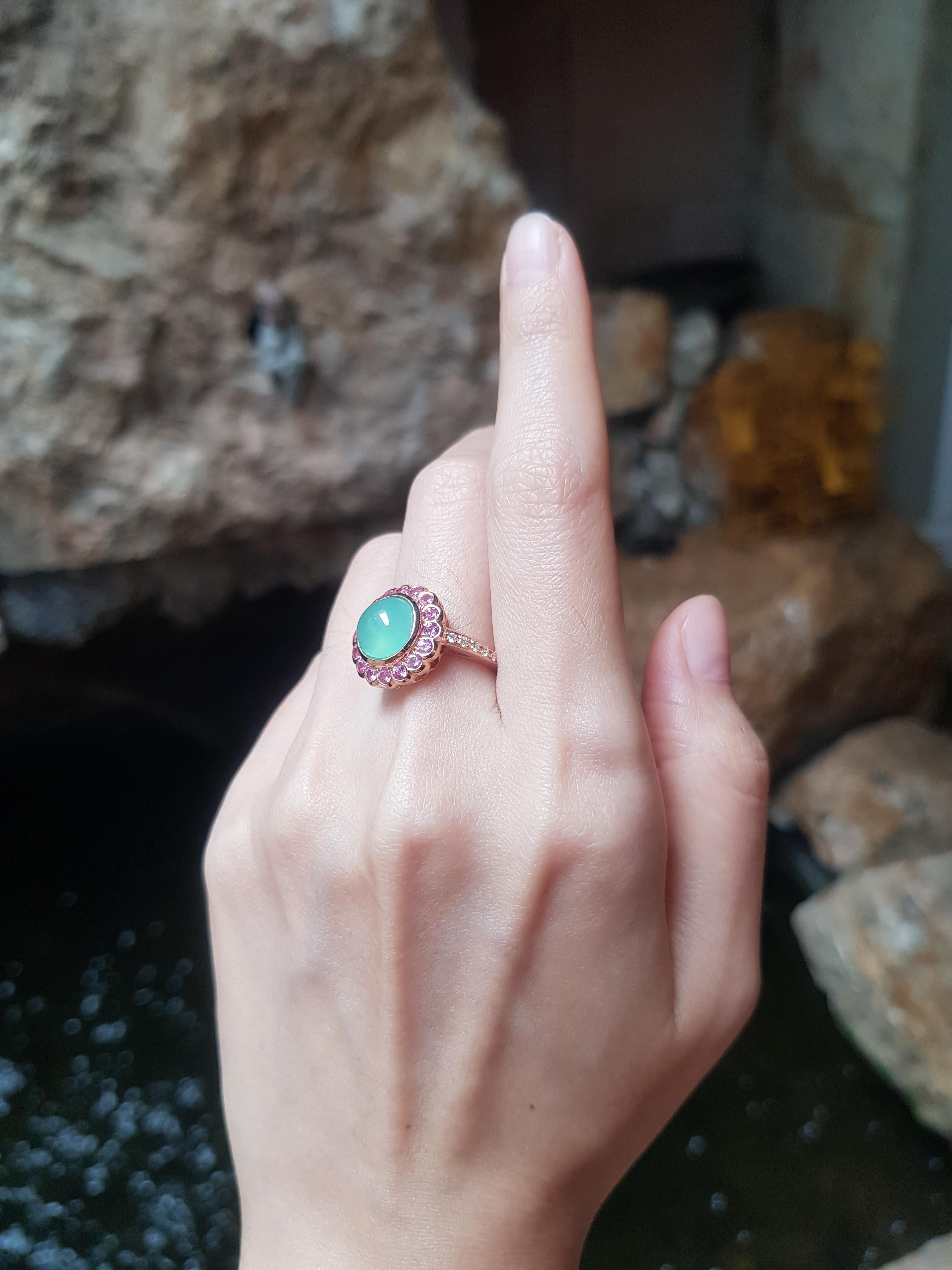 Contemporary Chrysoprase, Pink Sapphire and Diamond Rings set in 18K Rose Gold Settings For Sale