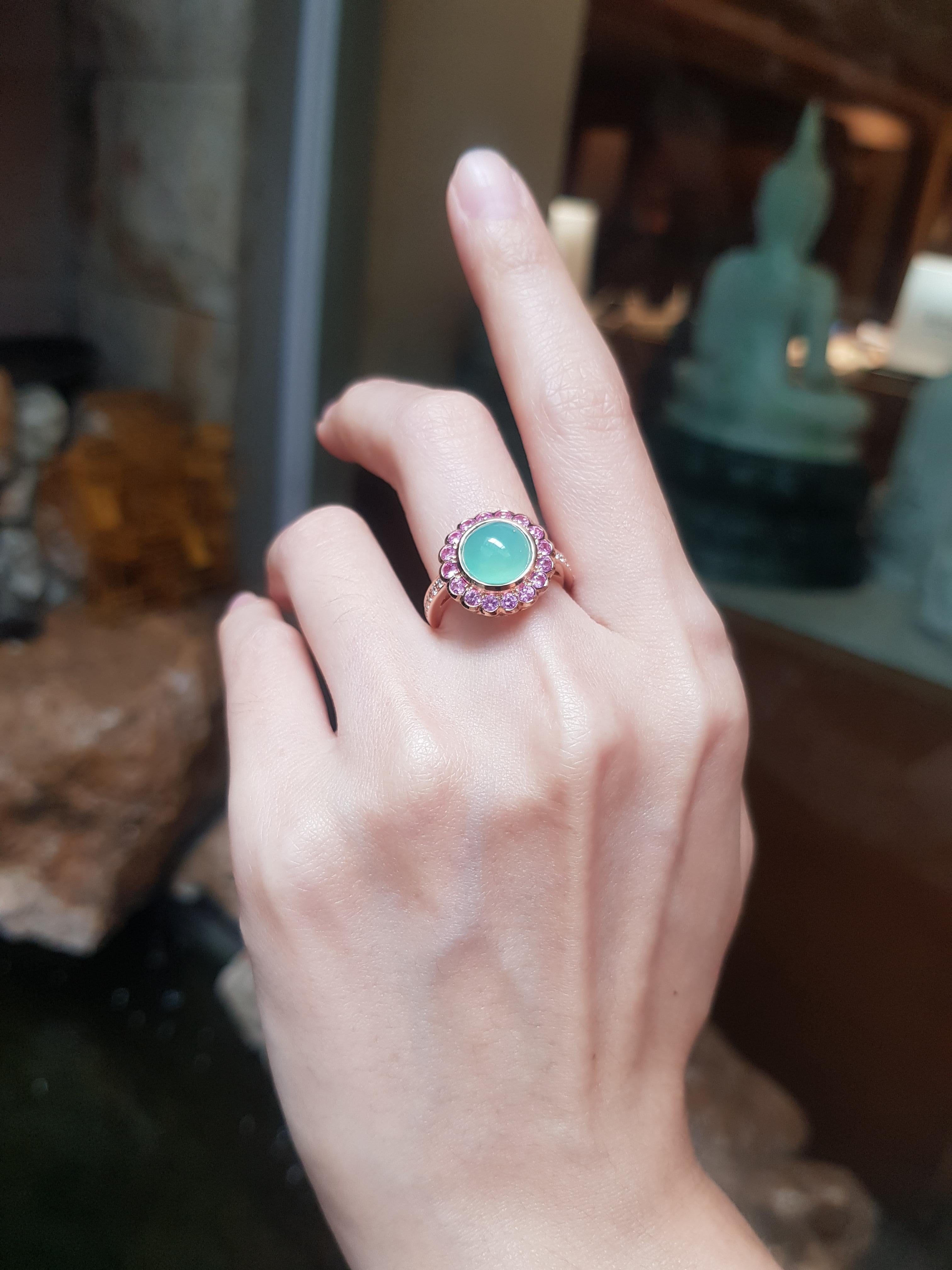 Cabochon Chrysoprase, Pink Sapphire and Diamond Rings set in 18K Rose Gold Settings For Sale