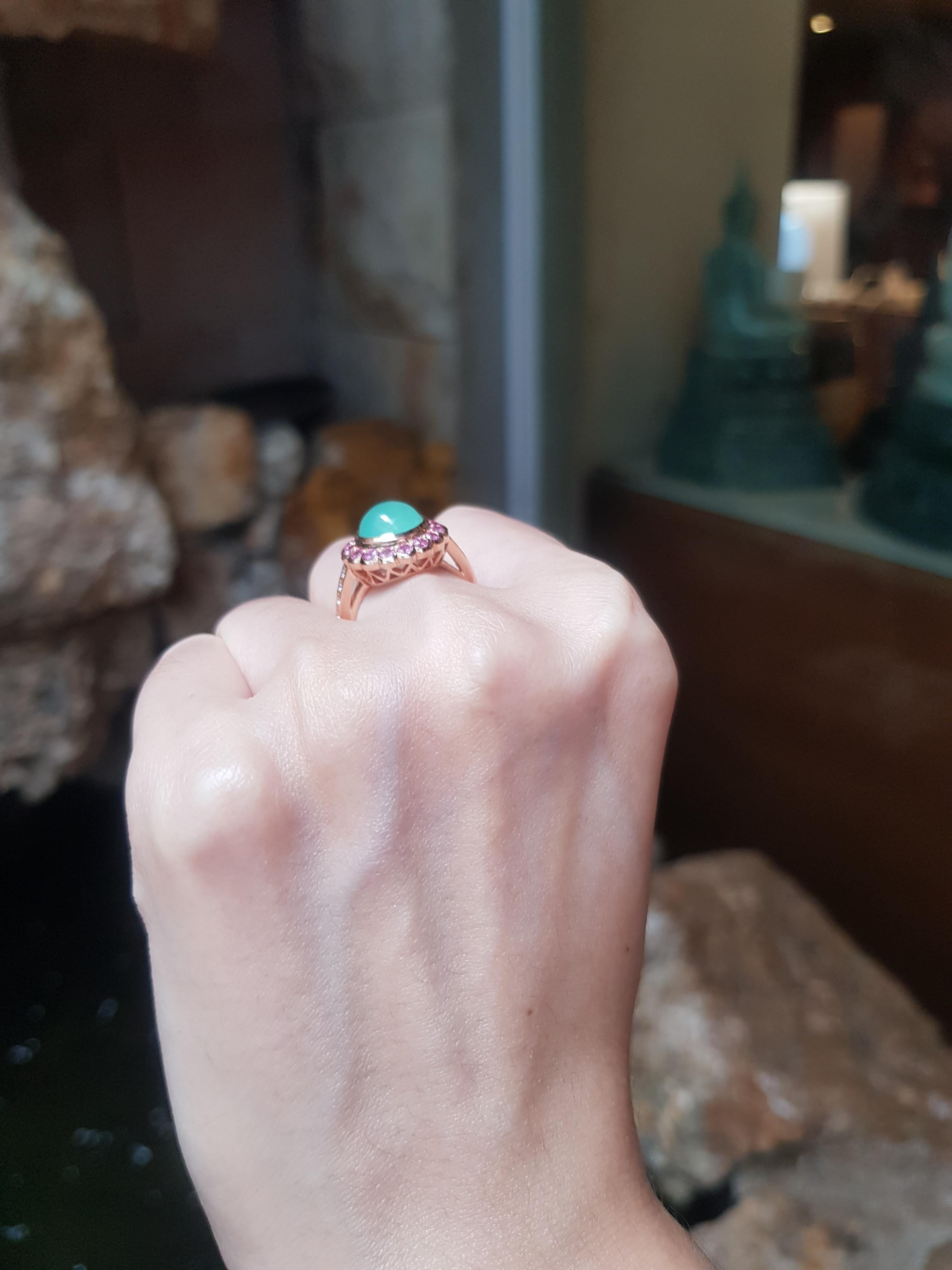 Chrysoprase, Pink Sapphire and Diamond Rings set in 18K Rose Gold Settings In New Condition For Sale In Bangkok, TH