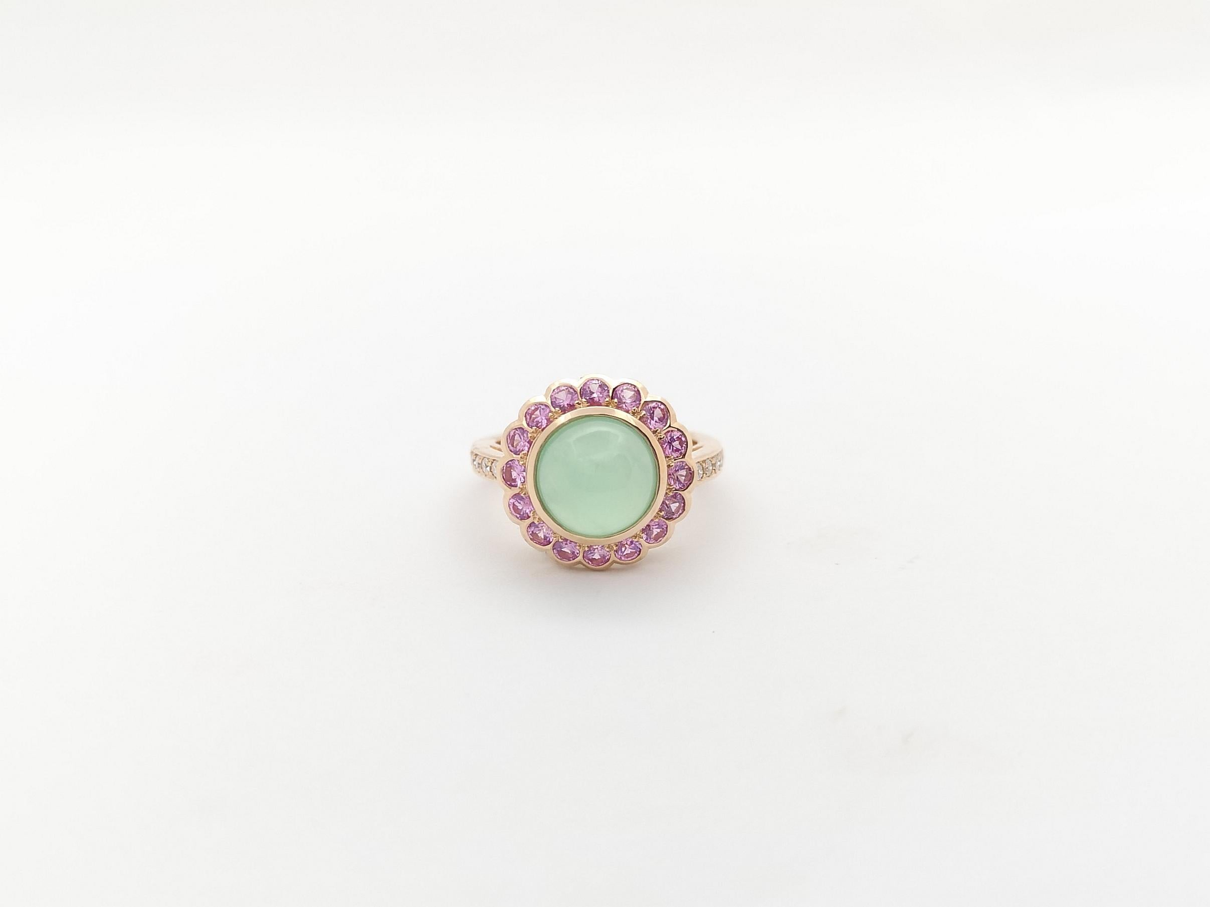 Chrysoprase, Pink Sapphire and Diamond Rings set in 18K Rose Gold Settings For Sale 1