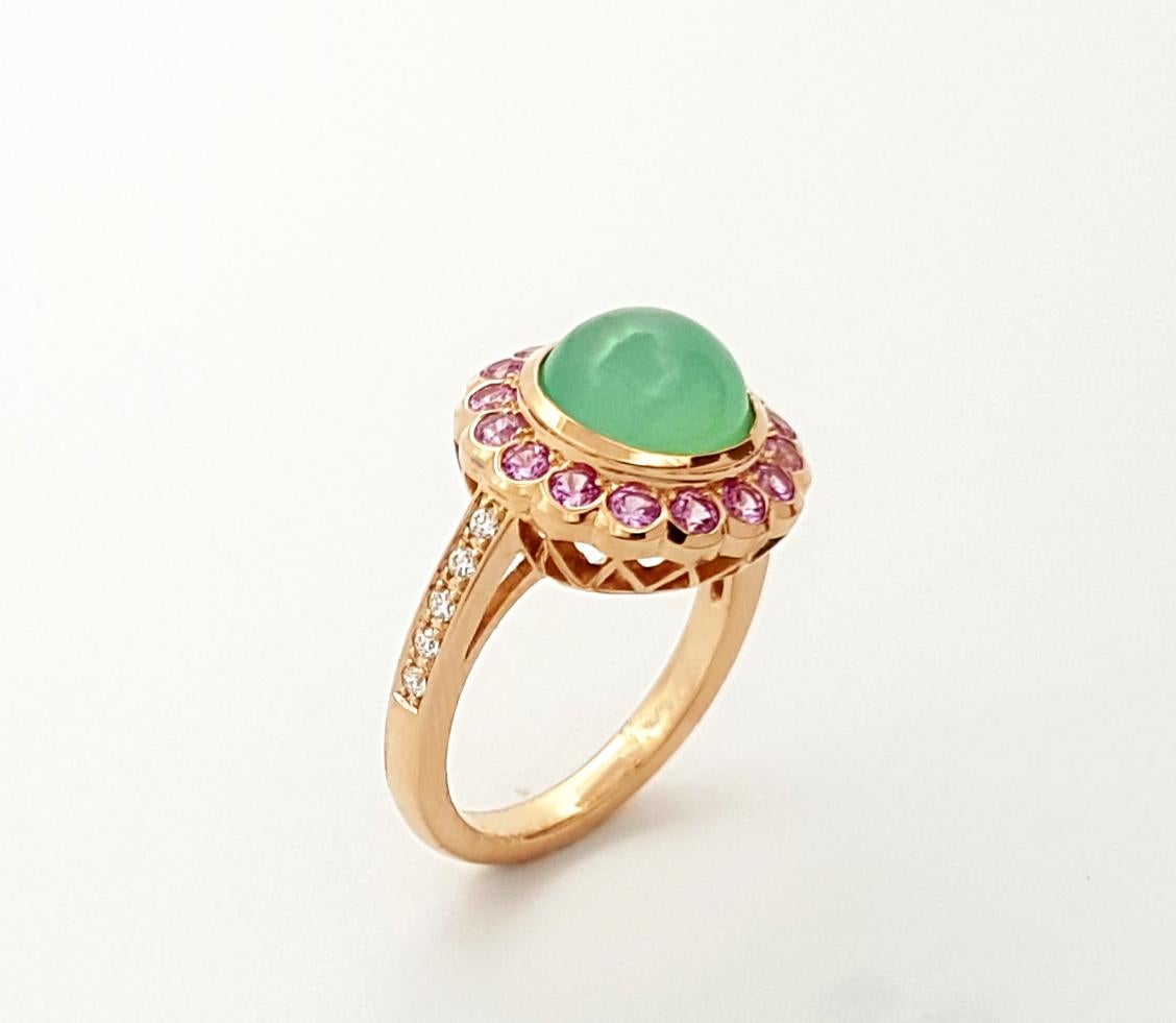 Chrysoprase, Pink Sapphire and Diamond Rings set in 18K Rose Gold Settings For Sale 2