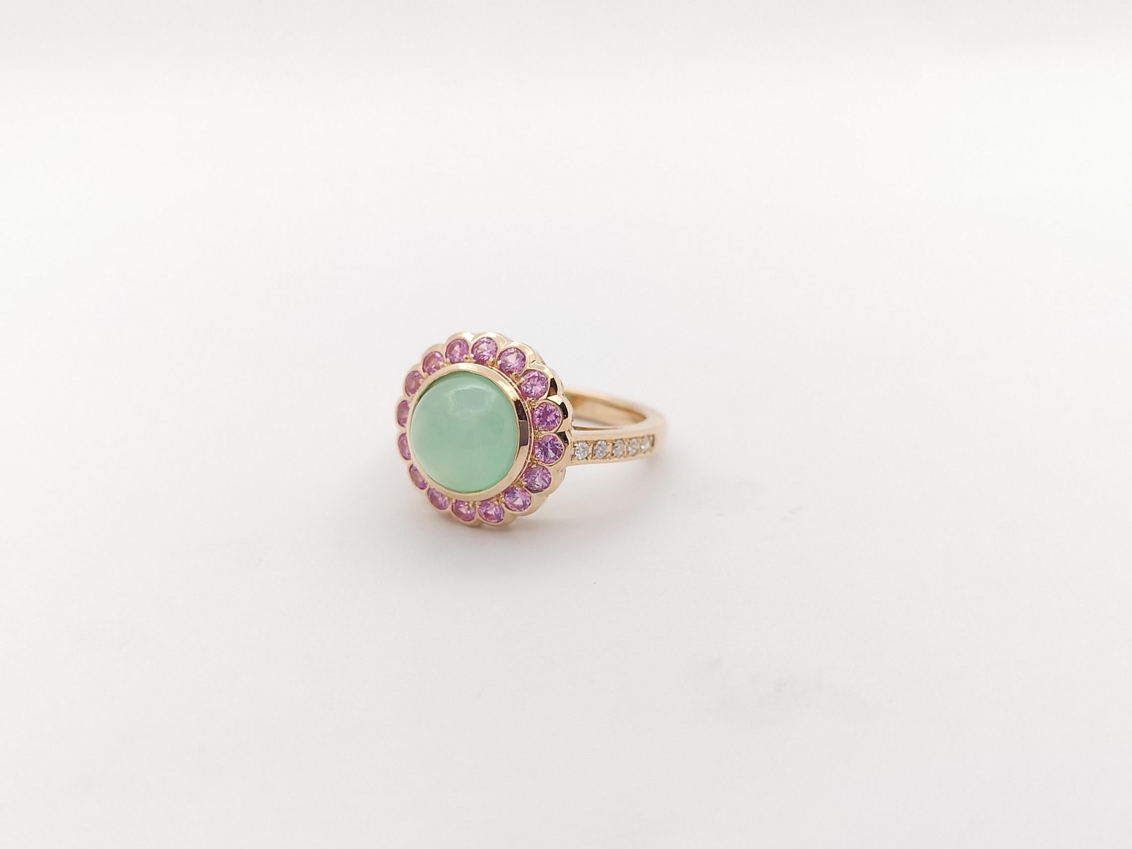 Chrysoprase, Pink Sapphire and Diamond Rings set in 18K Rose Gold Settings For Sale 3