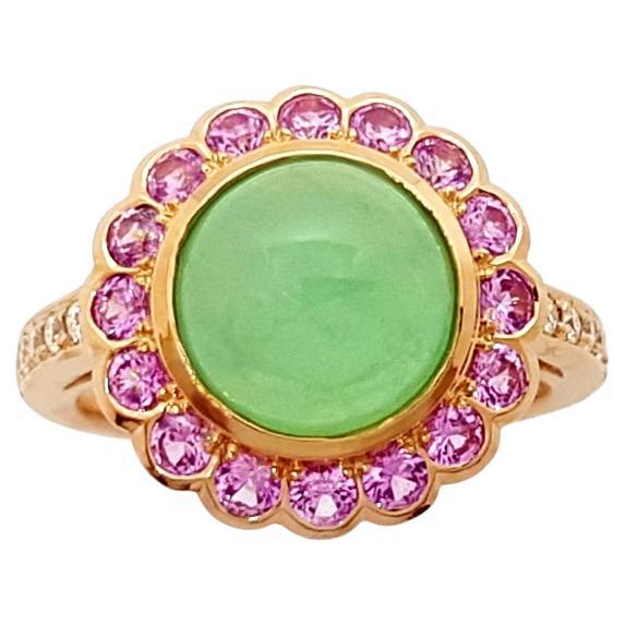 Bagues en chrysoprase, saphir rose et diamant serties en or rose 18 carats