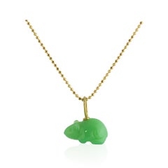 Ico & the Bird & Turquoise Mountain Myanmar  Chrysoprase Rat Gold Pendant