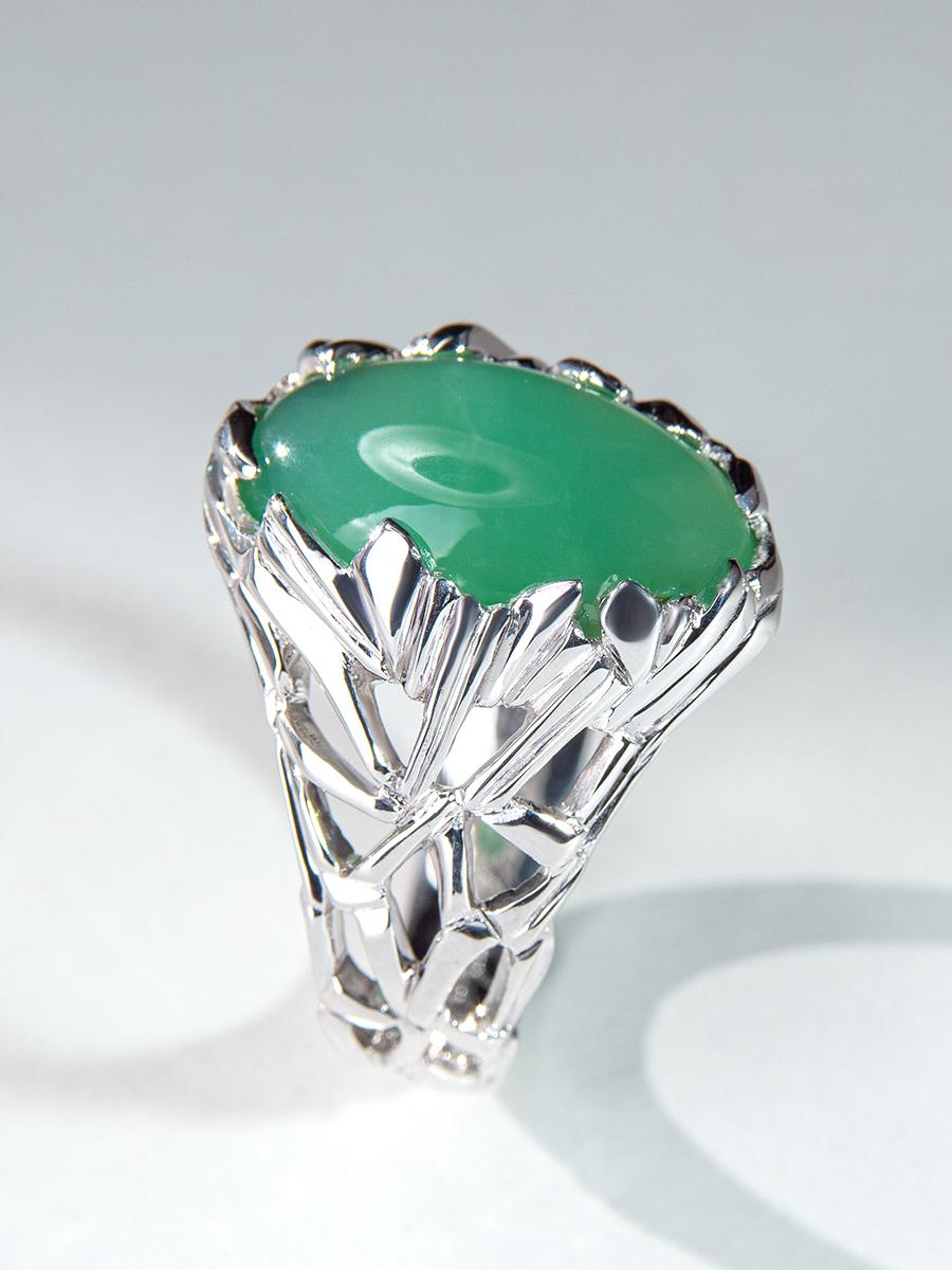 Chrysoprase-Ring Unisex Grüner ovaler Cabochon Natürlicher Stein im Zustand „Neu“ im Angebot in Berlin, DE