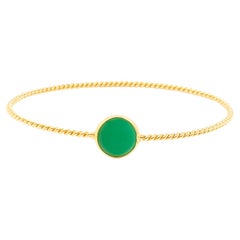 Chrysoprase Round Bangle with Twisted Band in 18K Yellow Gold