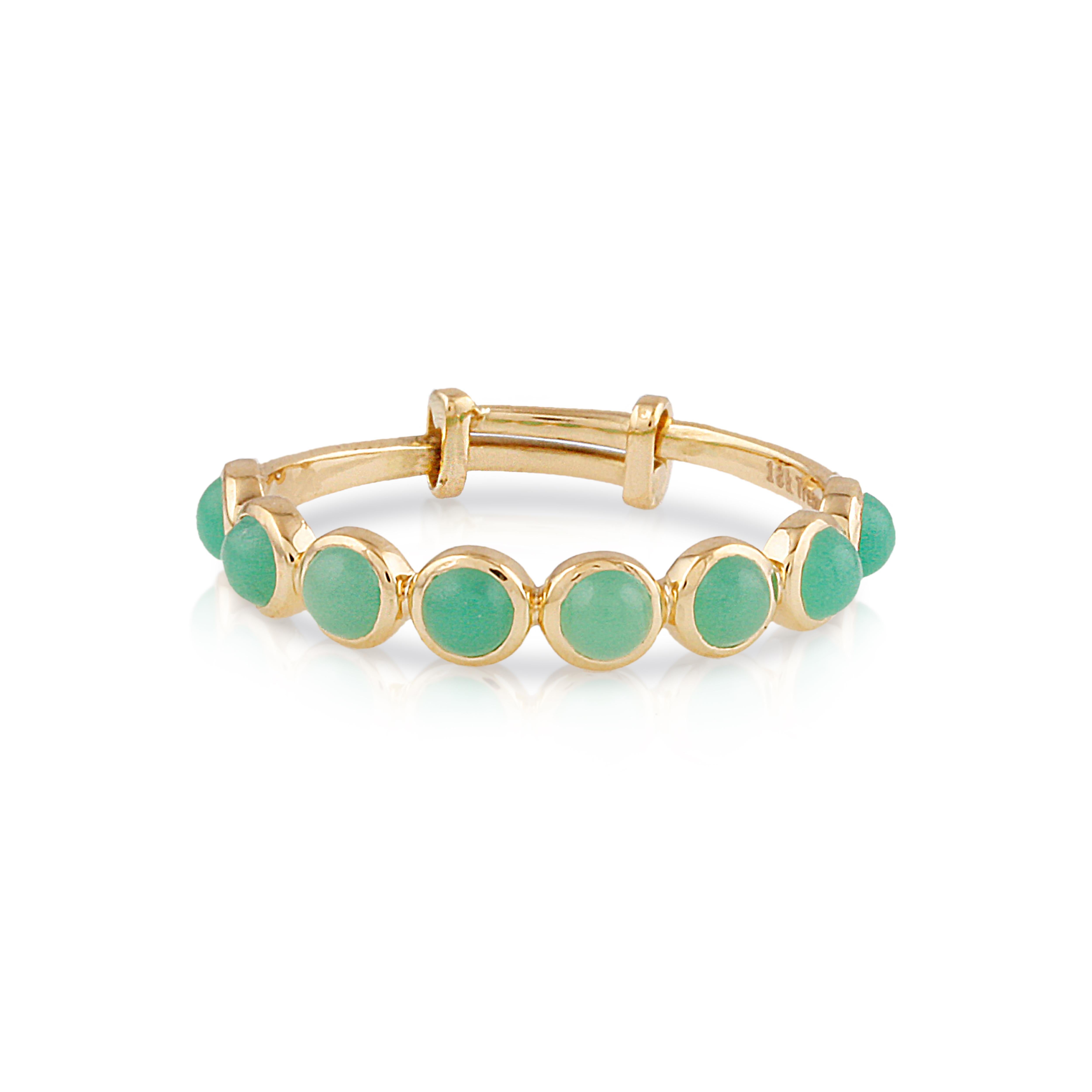 Tresor Beautiful Ring feature 1.35 carats of Chrysoprase. The Ring are an ode to the luxurious yet classic beauty with sparkly gemstones and feminine hues. Their contemporary and modern design make them perfect and versatile to be worn at any