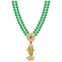 Chrysoprase, Sapphire, Emerald, Garnet and Diamond "El Pescado" Necklace