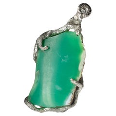 Chrysoprase Silver Pendant Natural Green Gemstone Unisex Statement Jewelry