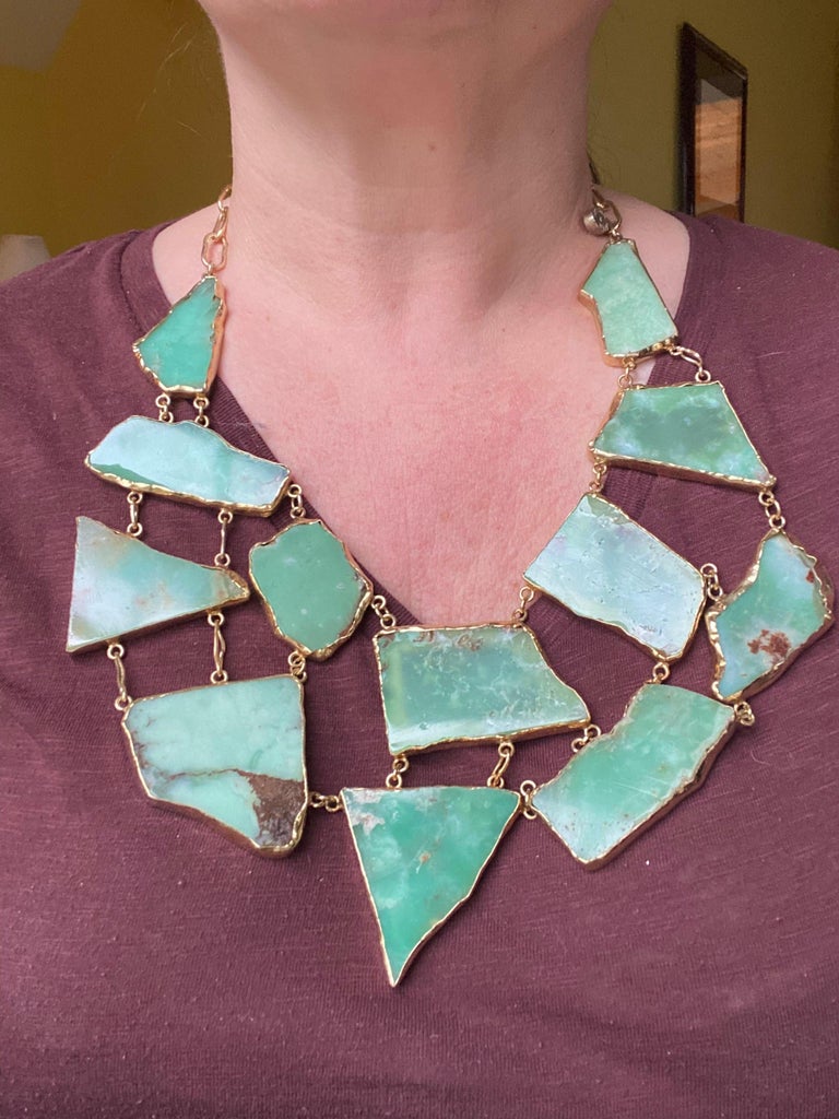 Chrysoprase Slab Chest Piece in Heavy GoldPlated Silver Statement