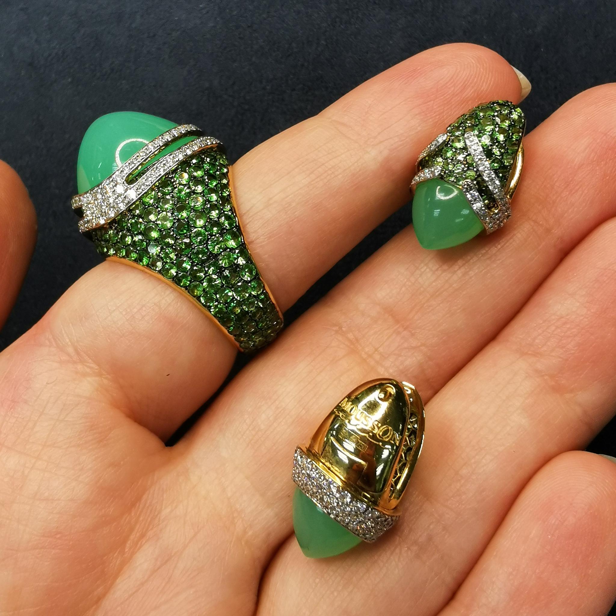 Fuji-Suite mit Chrysopras, Tsavorit, Diamanten, 18 Karat Gold Damen
