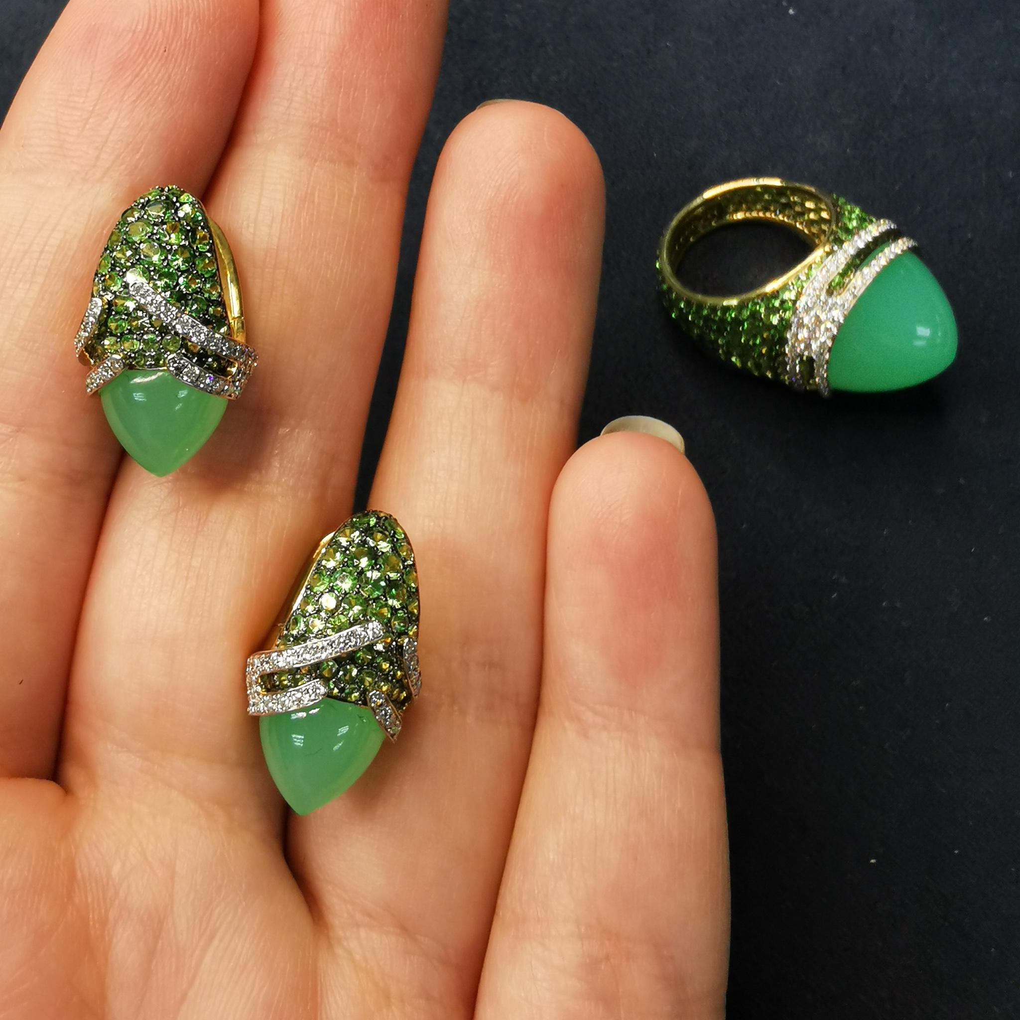 Fuji-Suite mit Chrysopras, Tsavorit, Diamanten, 18 Karat Gold 1