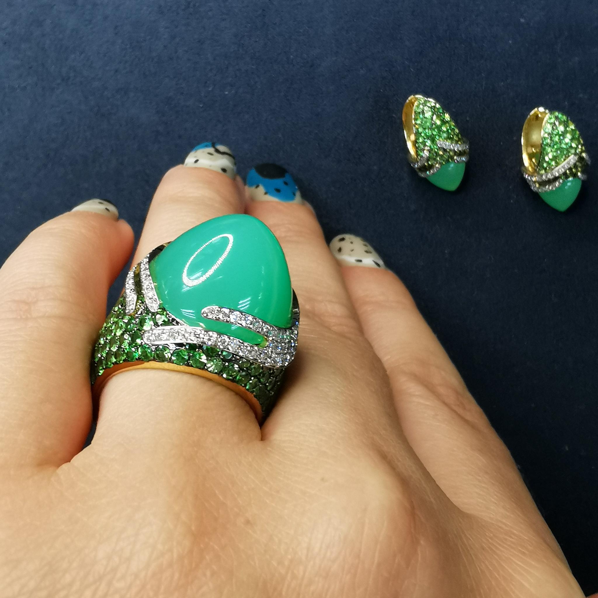 Fuji-Suite mit Chrysopras, Tsavorit, Diamanten, 18 Karat Gold 2
