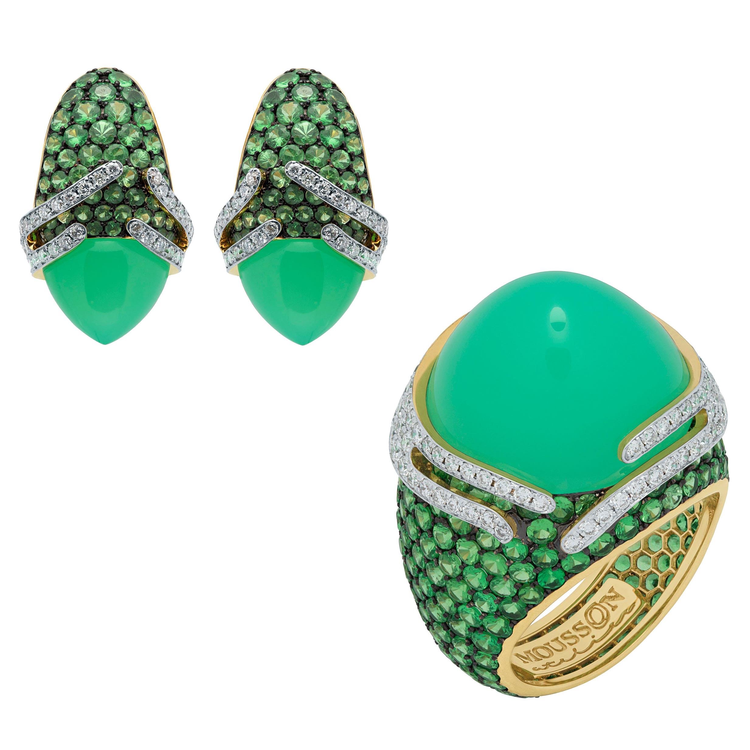 Suite Fuji en or 18 carats avec chrysoprase, tsavorites et diamants