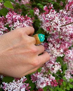 Chrysoprase Turquoise and Pearl 18k Gold "BONBON" Ring -Binliang Alexander Peng