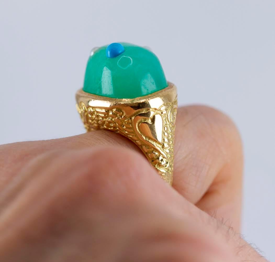 Cabochon Chrysoprase Turquoise and Pearl 18k Gold 