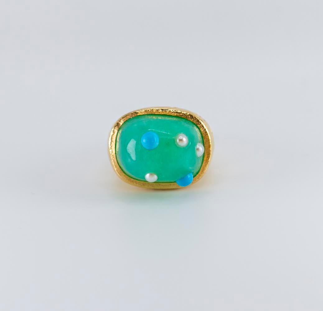 Chrysoprase Turquoise and Pearl 18k Gold 