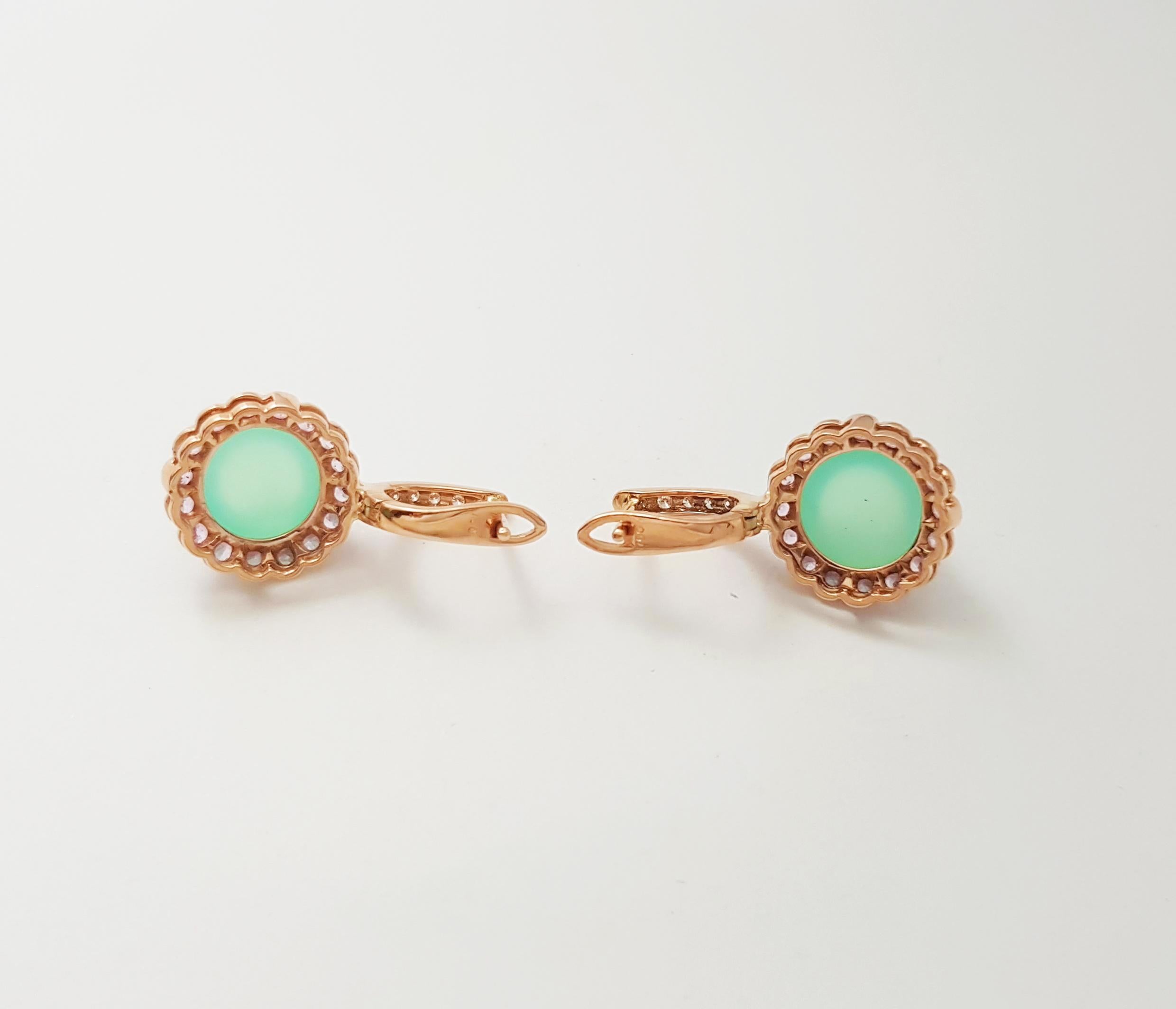 Women's Chrysoprase with Pink Sapphire and Diamond Earrings set in 18K Rose Gold Setting For Sale