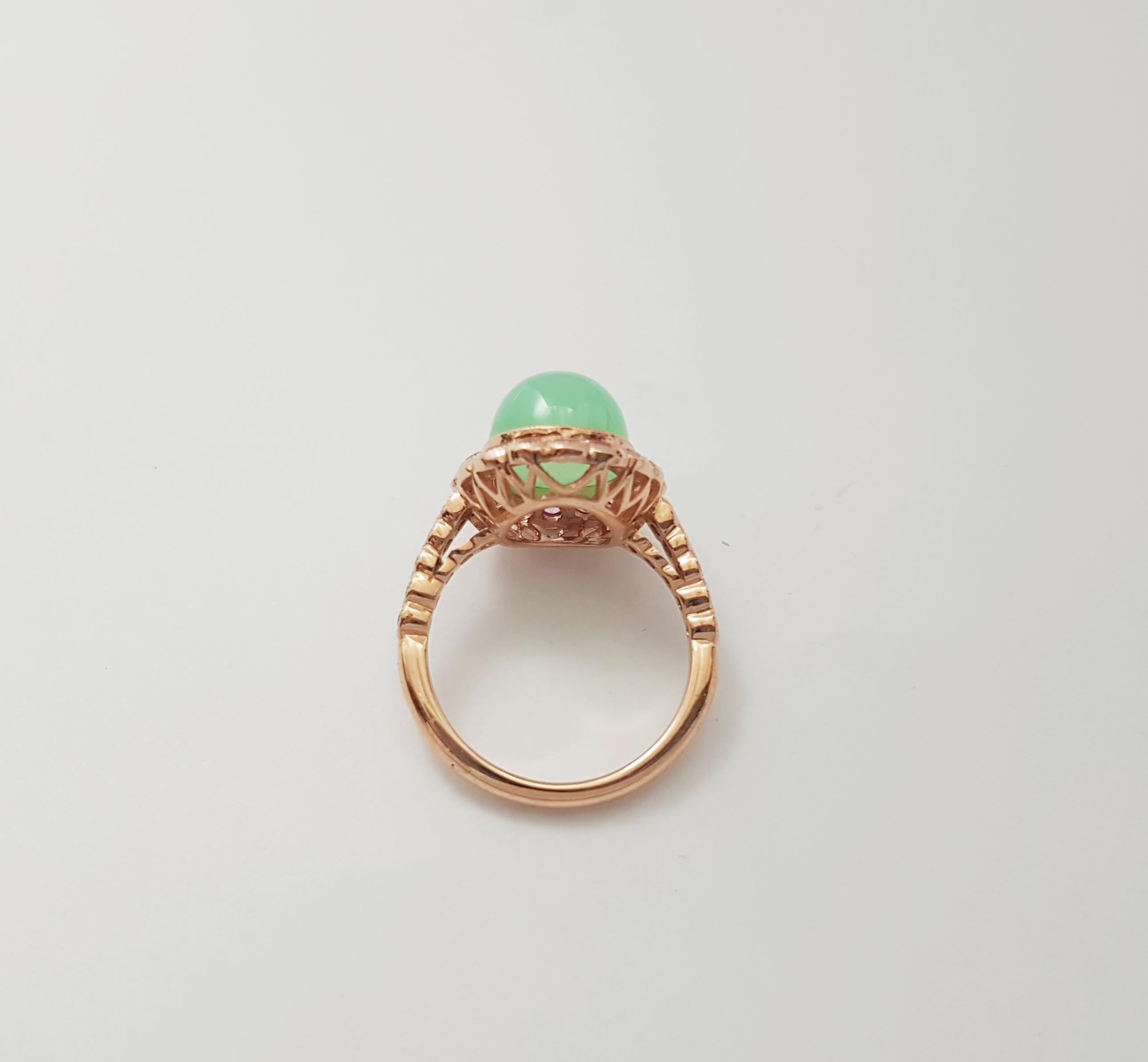Bagues en chrysoprase avec saphir rose et diamant serties en or rose 18 carats en vente 4
