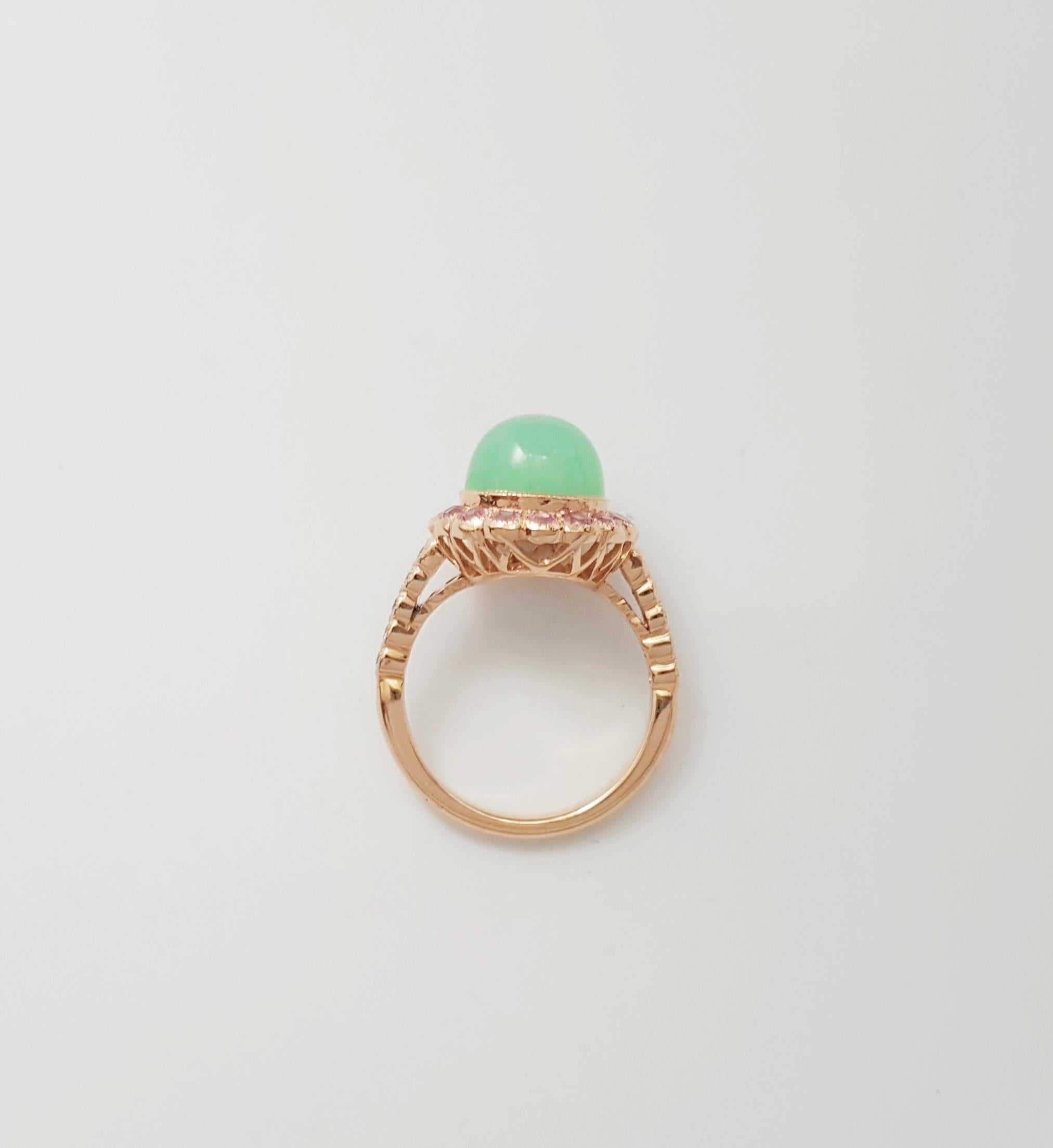 Bagues en chrysoprase avec saphir rose et diamant serties en or rose 18 carats en vente 6