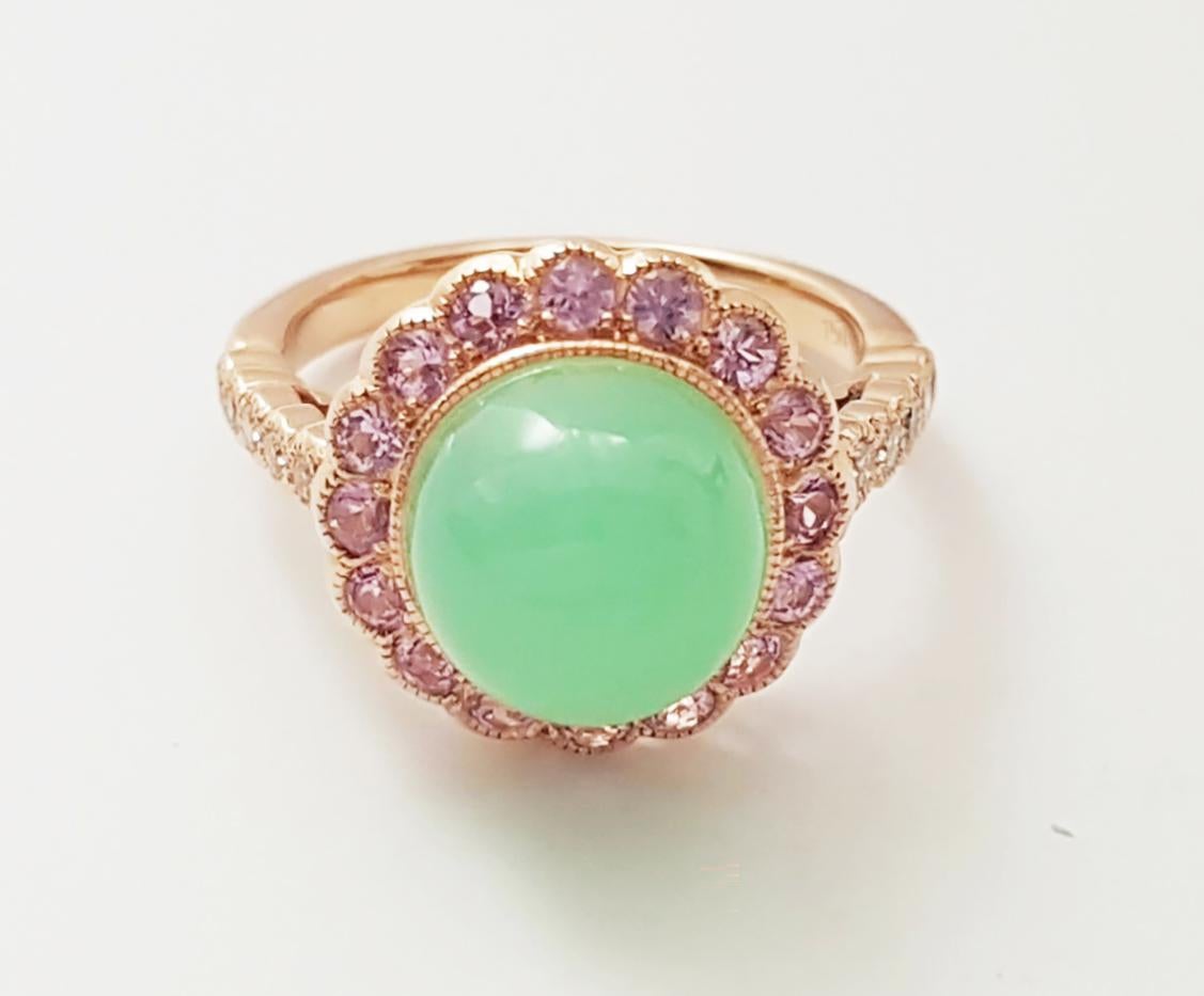 Bagues en chrysoprase avec saphir rose et diamant serties en or rose 18 carats en vente 7