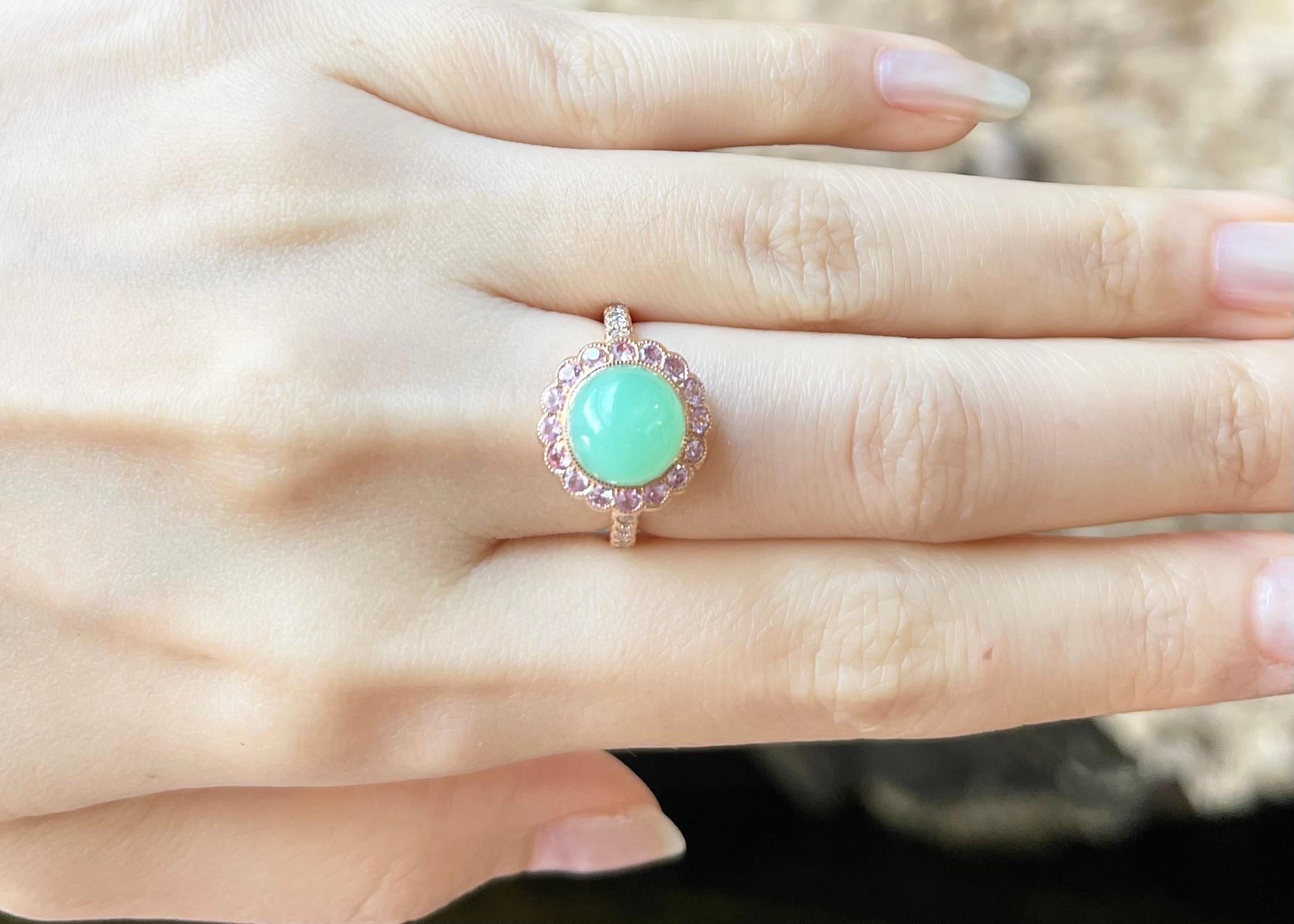 Contemporain Bagues en chrysoprase avec saphir rose et diamant serties en or rose 18 carats en vente
